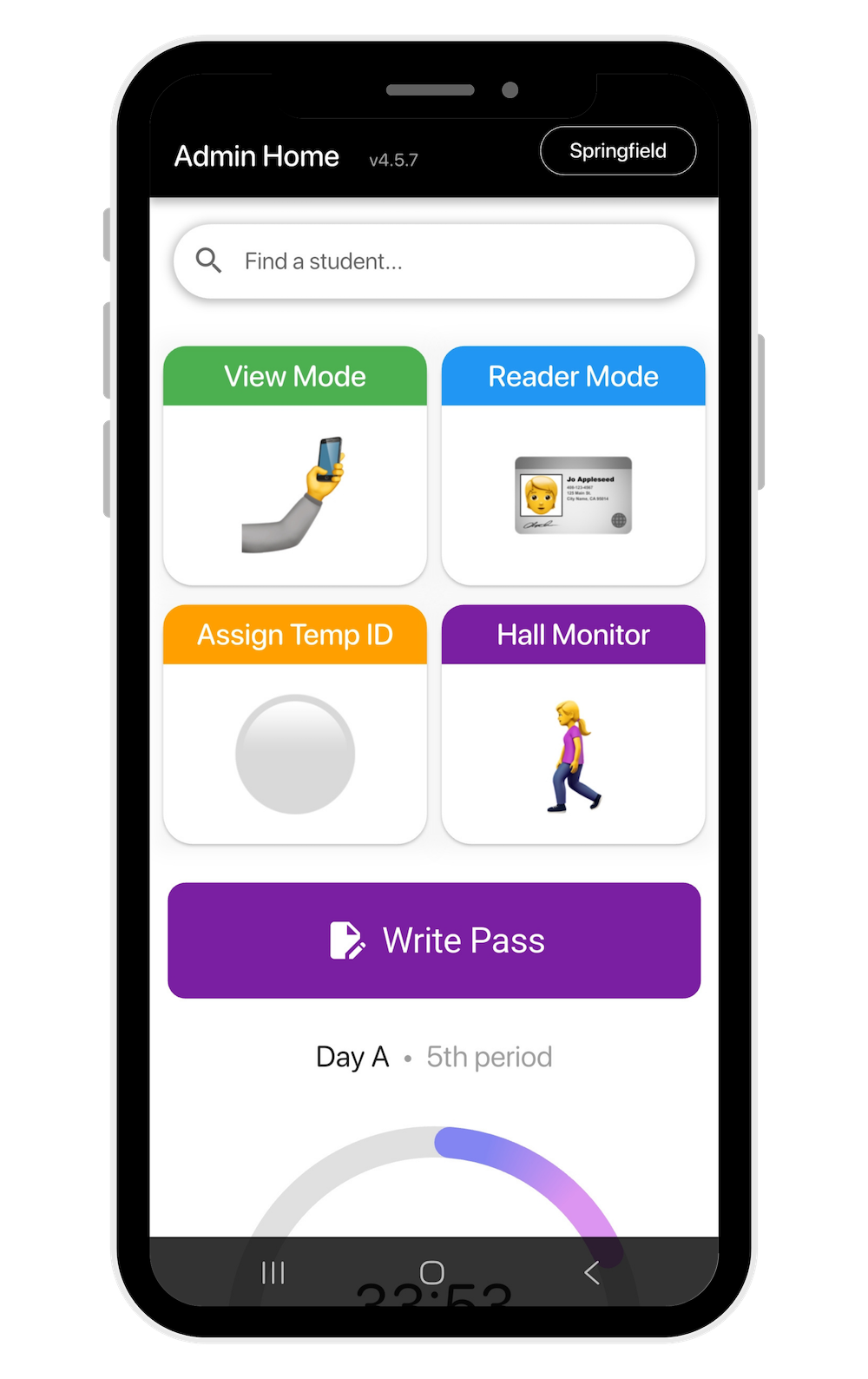MOOV Handheld device for scanning IDs and writing hall passes